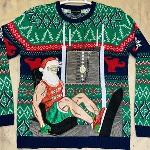 Blizzard Bay Ugly Christmas Sweater North Swole Santa Men's L Weightlifting Gym